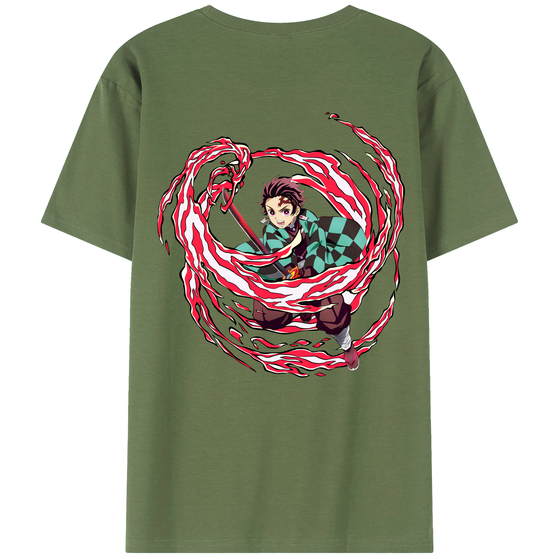 （画像用） 鬼滅の刃 竈門 炭治郎／かまど たんじろう Kamado Tanjirou 綿100％ メンズ半袖Tシャツ（バックプリント） 通気性